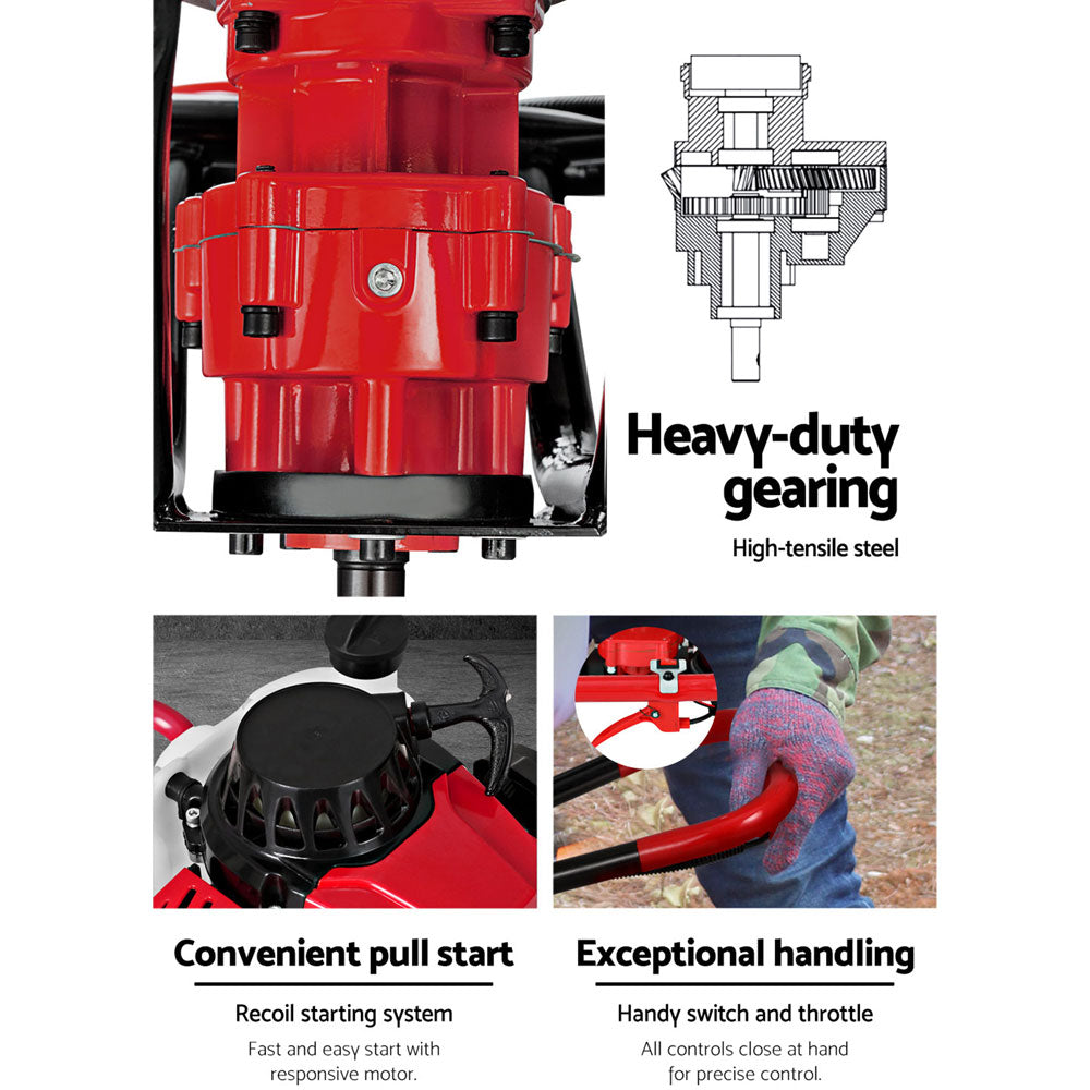 Giantz Post Hole Digger 92CC Petrol Motor Drill Borer Fence Extension Auger Bits