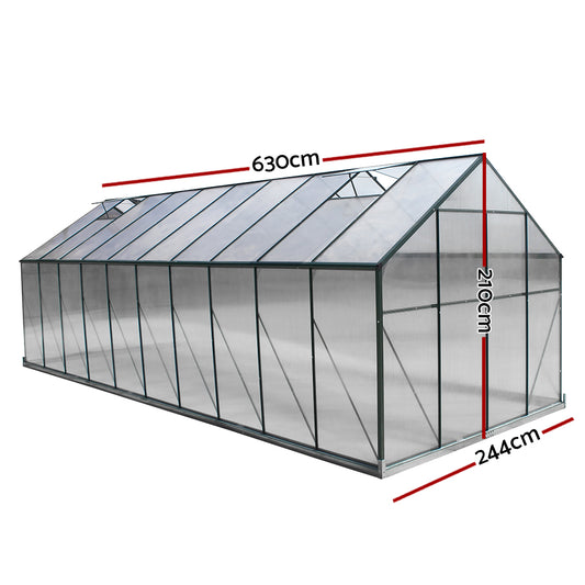 Greenfingers Greenhouse 6.3x2.44x2.1M Aluminium Polycarbonate Green House Garden Shed