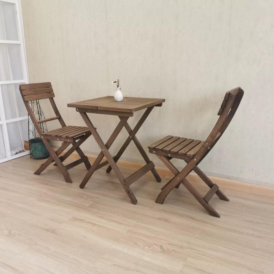 3 Piece RoundTable-Set Folding Bistro Set Solid Fir Wood Table Chair Set Garden Outdoor Lounge