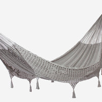 Outdoor undercover cotton Mayan Legacy hammock with hand crocheted tassels King Size Dream Sands
