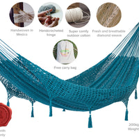Outdoor undercover cotton Mayan Legacy hammock with hand crocheted tassels Queen Size Bondi